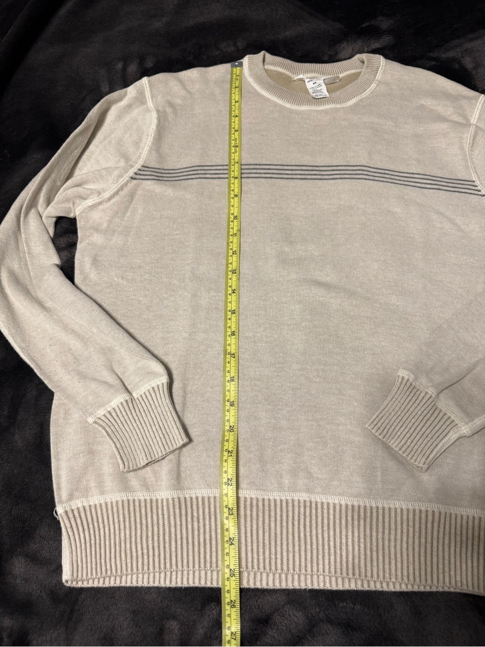 Geoffrey Beene Light Beige Reversible Crewneck Sweater with Narrow Stripe - Picture 5 of 8